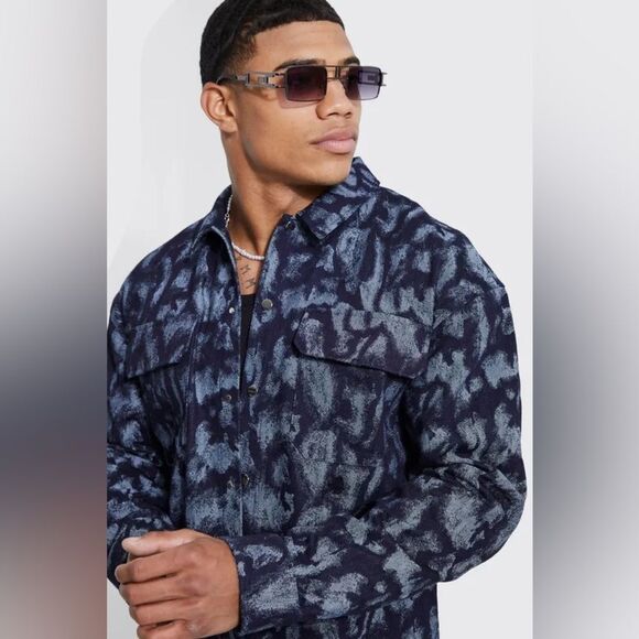 Men's Black Patterned Jacket - Picture 1 of 4